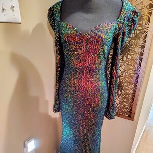 Sequin Multicolor Long Sleeve Dress